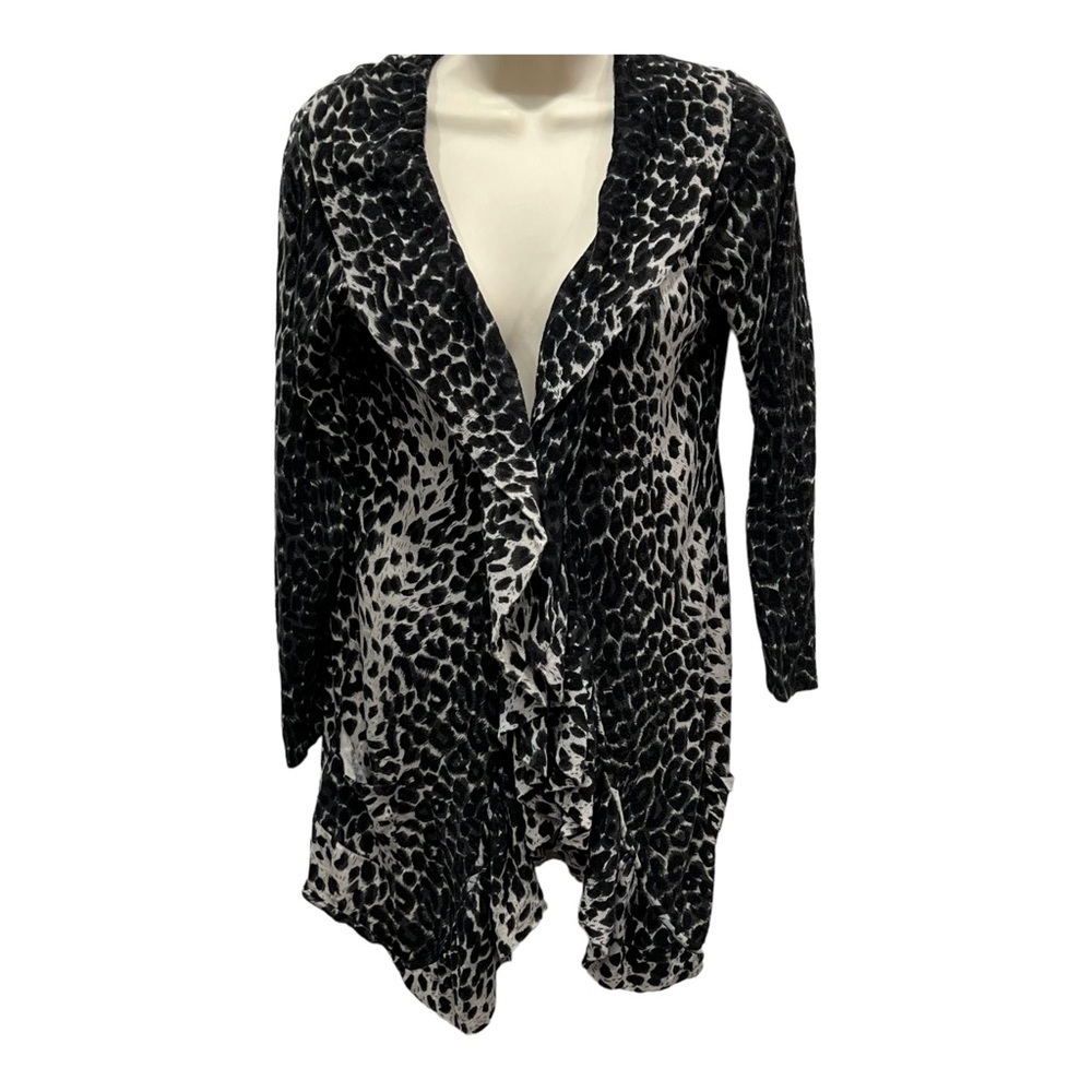 Soft Surroundings Animal Print Ruffled Cardigan Size PS